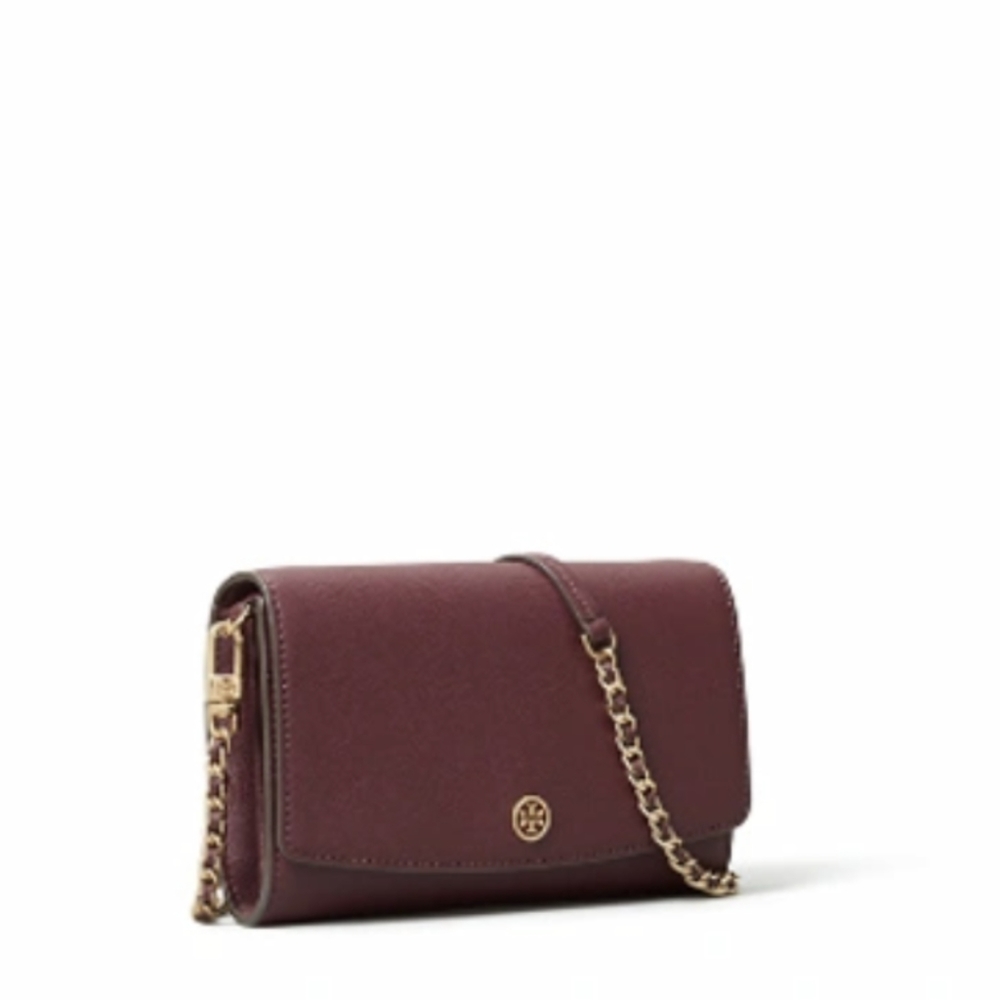 Tory Burch Robinson Chain Wallet in Port